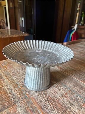 Galvanized Metal Pedestal Cake Stand - Rustic Home Accents